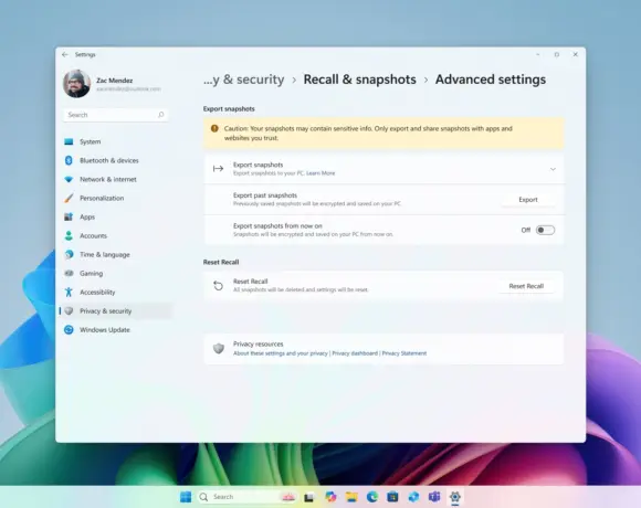 Microsoft teste la fonction d’exportation dans Recall